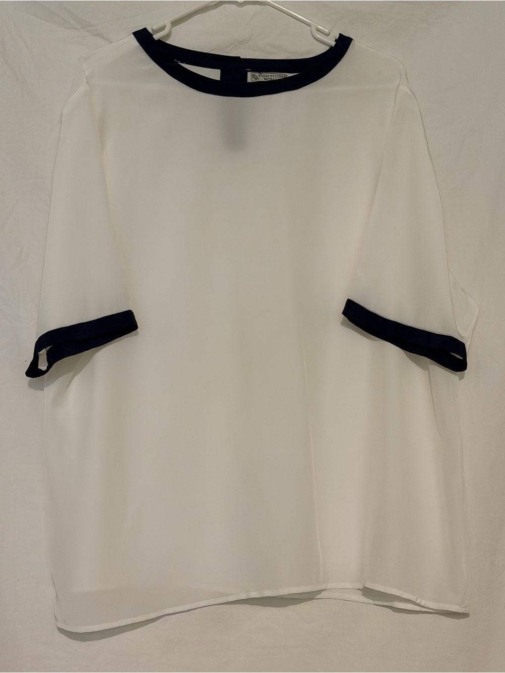 Evan-Picone Woman Short Sleeve White Blouse Blk Trim Classic Career Top Sz 18W